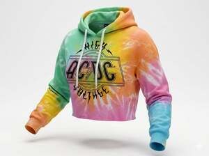 AC/DC High Voltage Rainbow Tie Dye Cropped Hoodie Festival Wear